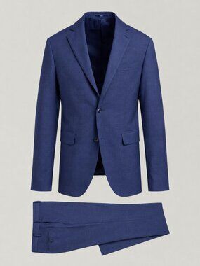 HAROLD 100% Wool Double Vent Mid Blue Plaid Suit Size‎ 60R US 50R